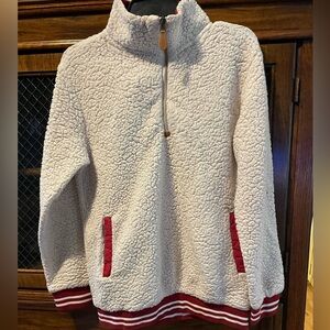 Katydid Cream and red Sherpa fleece jacket